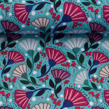 Preview: Canvas Garden Stories by Emjo Design Blumen auf Türkis von Swafing